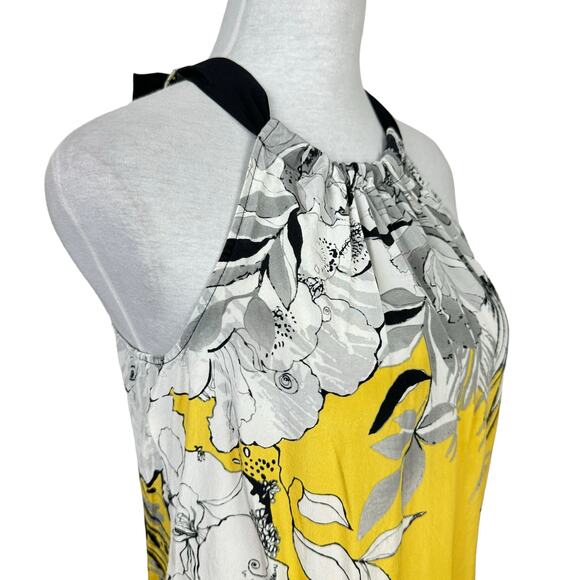 T Tahari Yellow & Black Floral Print 100% Silk Sleeveless Halter Neck Blouse - Picture 5 of 9